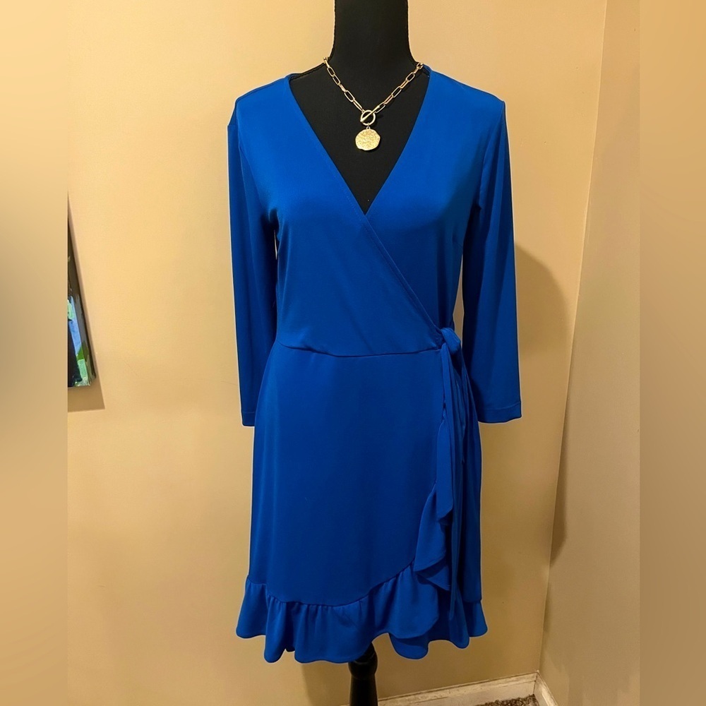 Beige by Eci Cobalt Blue Wrap Dress, size Small